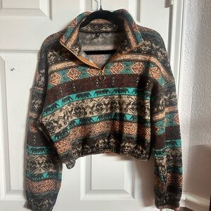 Zaful Women's Cowl Neck Sweater in Brown, Teal, and Cream